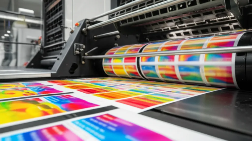 Interior of First Global Graphics commercial print shop in Irwindale showing offset and digital presses