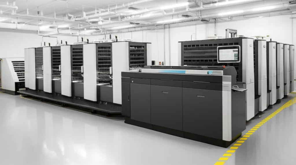 Offset press and digital printer side by side in a commercial printing facility